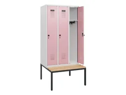 locker met bank,HxBxD 1950x900x815mm,3vak,vak B 300mm,draaigrendel