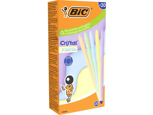 balpen Cristal Medium pastel doos van 20 stuks assorti
