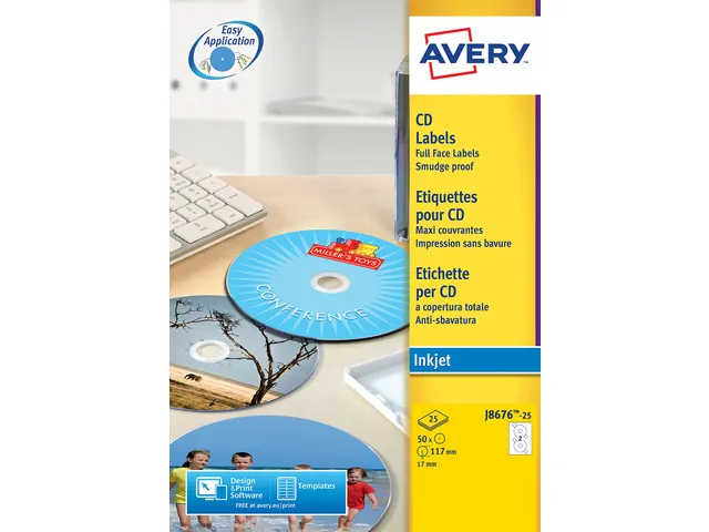 Cd Etiket Avery 117mm Fullsize Wit 25 Vel 2 Etiketten Per Vel Fsc