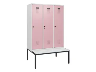 locker met bank,HxBxD 1950x1200x815mm,3vak,vak B 400mm,draaigrendel - 2