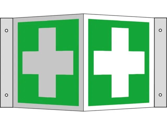 EHBO-bord,EHBO,hoekbord,aluminium,lang nalichtend,HxB 200x200mm