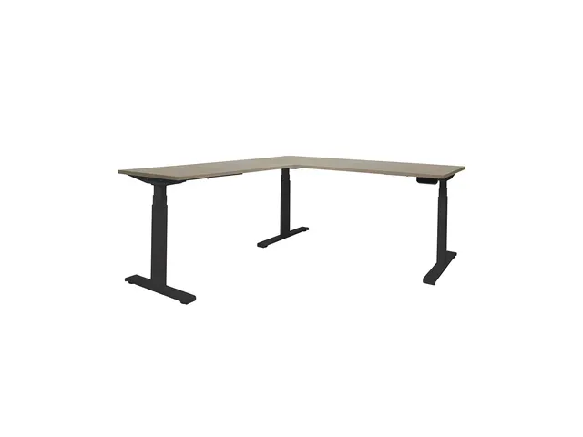 Elektrisch Hoekbureau Dextro Plus 160x160cm Frame Zwart Blad Rob Eik