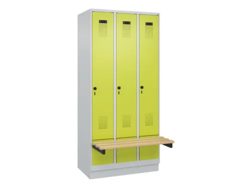 locker met bank,HxBxD 1950x900x815mm,3vak,vak B 300mm,draaigrendel
