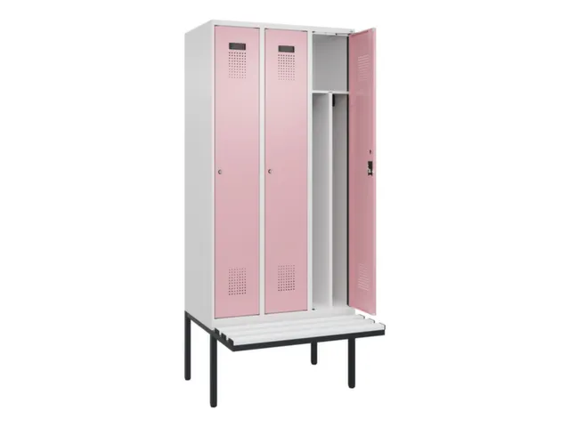 locker met bank,voor scheiding van kleding,HxBxD 2120x900x815mm,3vak