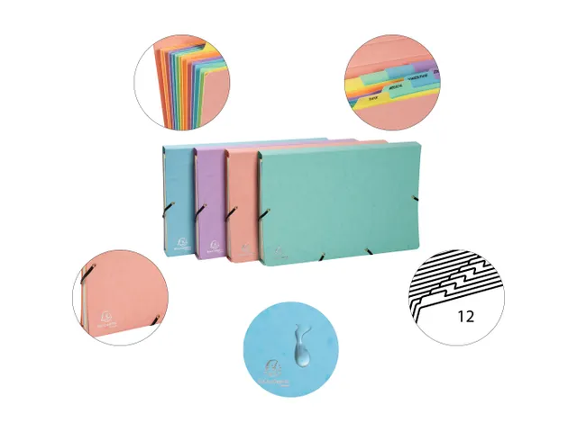 Pochette trieur carte multicolore 12 compartiments Aquarel - 34x24,5cm