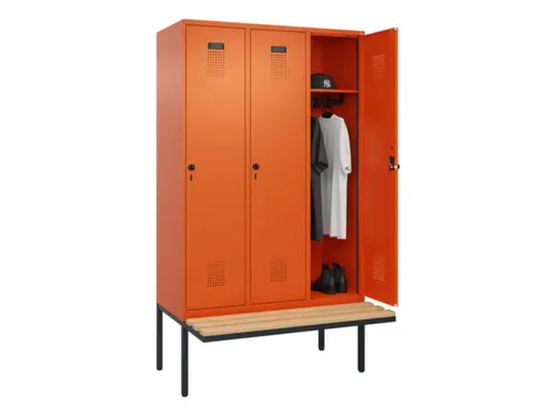 locker met bank,HxBxD 2120x1200x815mm,3vak,vak B 400mm,draaigrendel