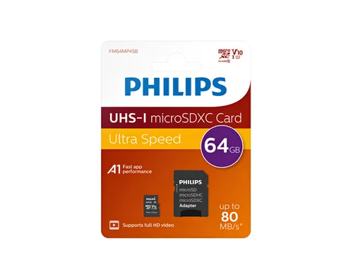 Geheugenkaart Philips micro SDXC Class 10 UHS-I U1 64GB