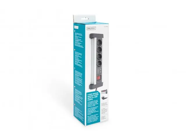 4-voudige kantoorstekkerdoos met 2x USB-poorten USB 5V/2A zwart/zilver