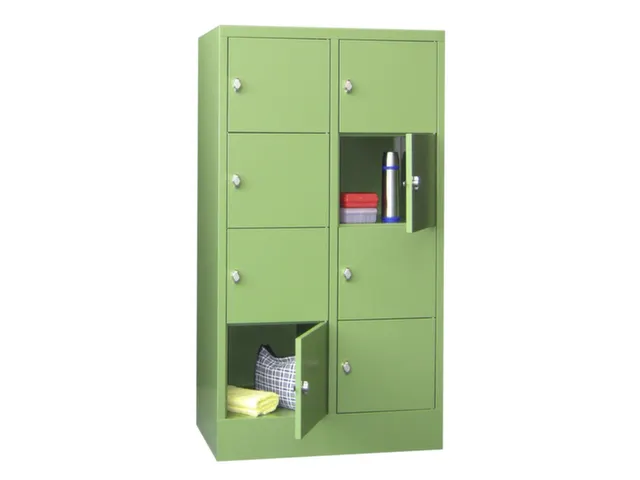 lockerkast,HxBxD 1518x800x500mm,2x4vakken,RAL7035,front RAL7016