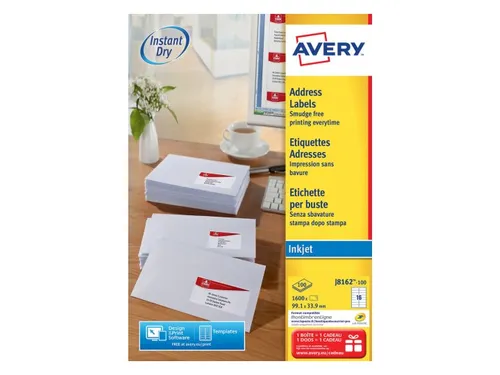 Etiket Avery J8162-100 99.1x33.9mm Inkjet Wit 1600 stuks