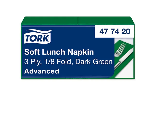 Tork 477420 Soft Lunchservet Advanced Donkergroen 33x33cm 1/8 vouw