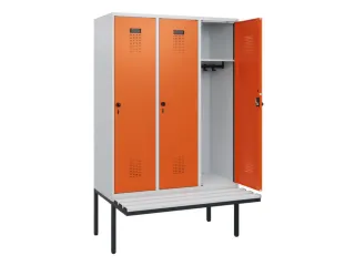 locker met bank,HxBxD 1950x1200x815mm,3vak,vak B 400mm,draaigrendel - 1
