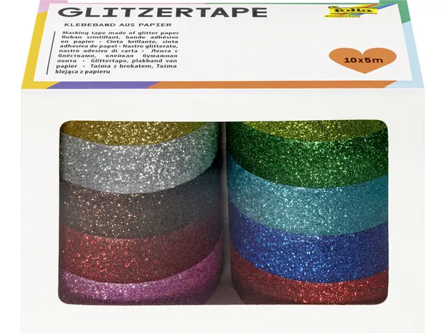 Plakband Folia glitter 5mx15mm 10 stuks 10 kleuren