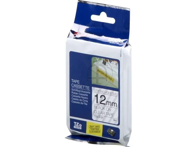 TZES131 Brother P-touch 12mm transparant-zwart lettertape 8m laminated