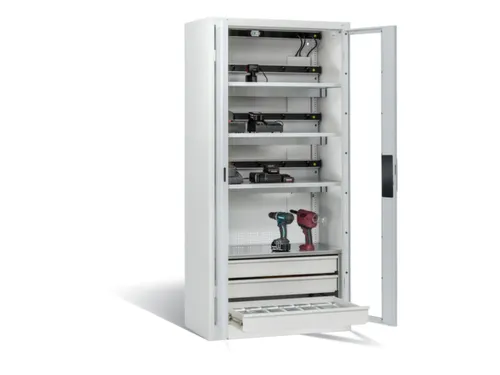 acculaadkast 1950x930x500mm 15stekkerdozen 230V ventilator fr. RAL7035