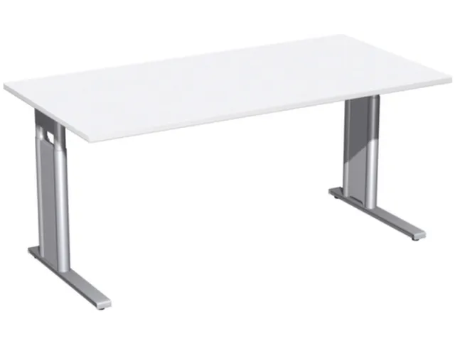 Bureau C-Poot HxBxD 680-800x1600x800mm Decor wit Zilverkleurig