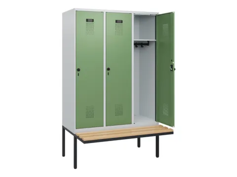 locker met bank,HxBxD 1950x1200x815mm,3vak,vak B 400mm,draaigrendel
