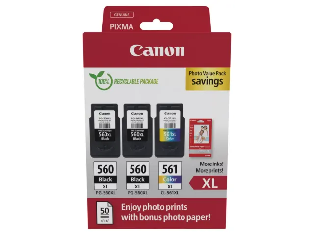 3712C012 Canon PG-560XL x2/CL-561XL-inktcartridge + fotopapier