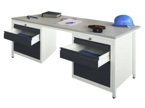 Werkplaatsbureau Bxdxh 1700x800x720mm 6laden Ral7035 Front Ral7016