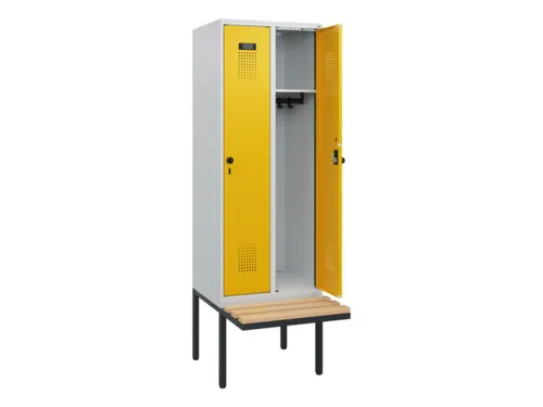 locker met bank,HxBxD 1950x600x815mm,2vak,vak B 300mm,draaigrendel