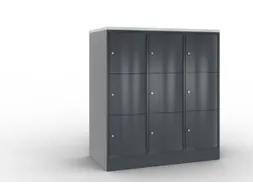 lockerkast 1255x1150x640mm 3x3 vakken RAL7021 front RAL7021 sokkel