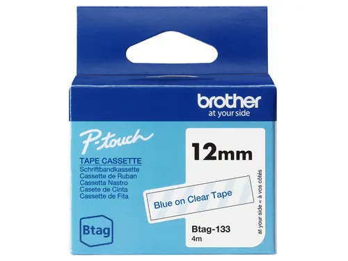 Brother BTAG-133 labelprinter tape Blauw op transparant