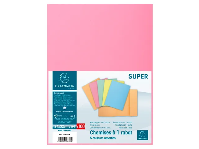 Dossiermap Exacompta Super A4 160gr 1 klep assorti 100 Stuks