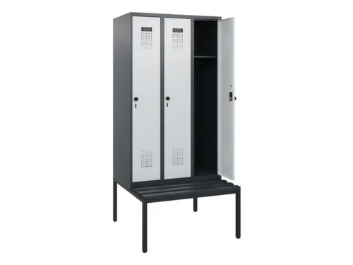 locker met bank,HxBxD 1950x900x815mm,3vak,vak B 300mm,draaigrendel