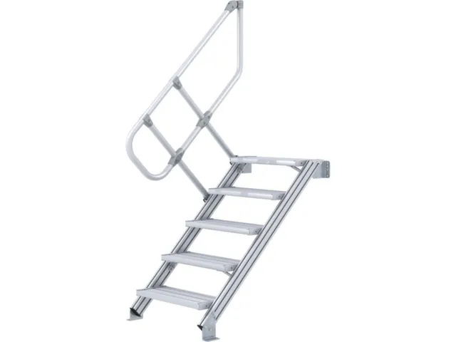 industriële trap,bordes H 1,07m,5treden,trede D 225mm,45° helling