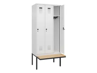 locker met bank,HxBxD 2120x900x815mm,3vak,vak B 300mm,draaigrendel - 2