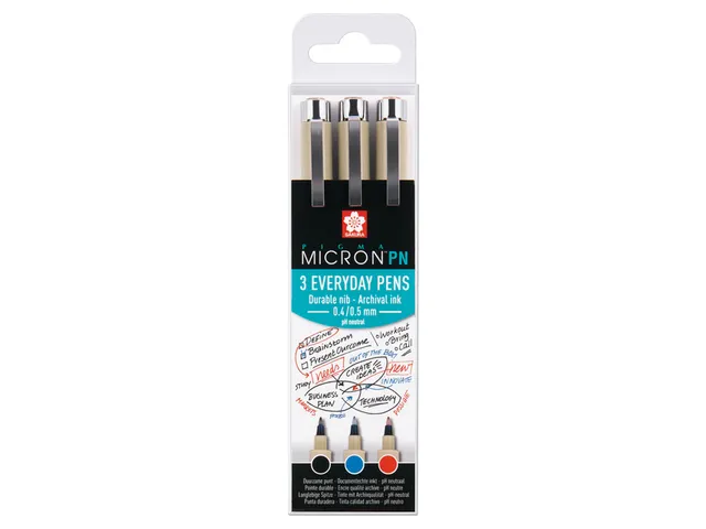 Fineliner Sakura pigma micron 0.4mm blister à 3 stuks assorti