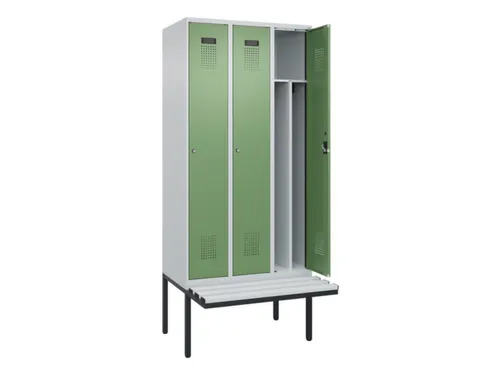 locker met bank,voor scheiding van kleding,HxBxD 2120x900x815mm,3vak