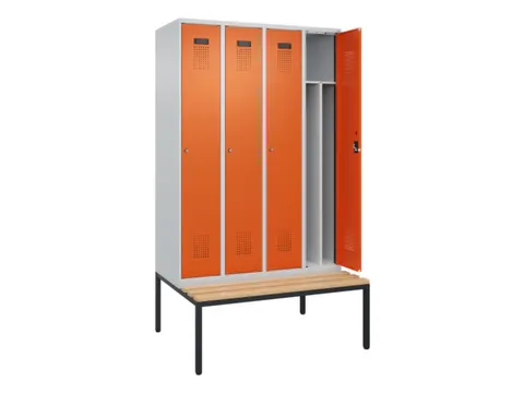 locker met bank,voor scheiding van kleding,HxBxD 2120x1200x815mm,4vak