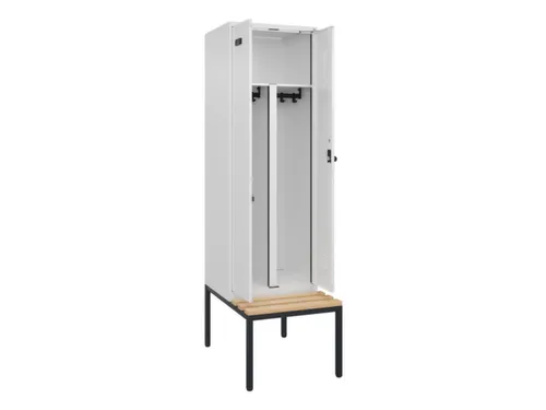PBM-locker met bank,HxBxD 2120x600x815mm,2vak,vak B 300mm,draaigrendel