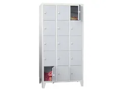 lockerkast,HxBxD 1850x900x500mm,3x5vakken,RAL7035,front RAL5010