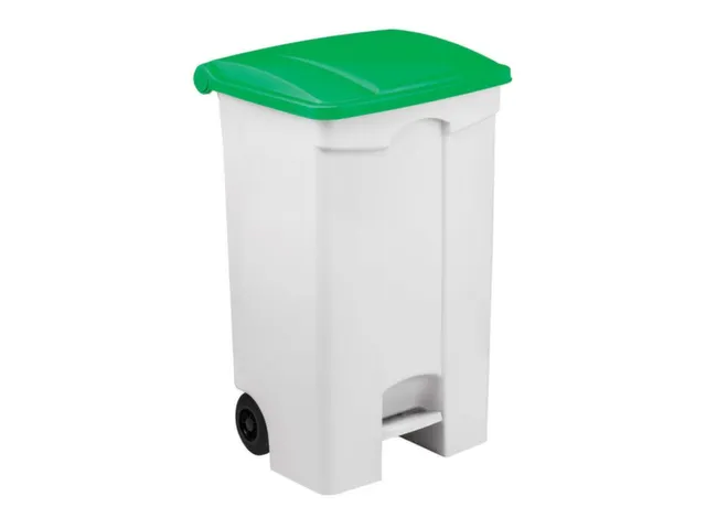 Contitop,mobiele afvalbak met pedaal 90L wit/groen