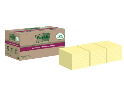 Memoblok Post-it 654 RSS12CY 76x76mm geel 14+4 gratis