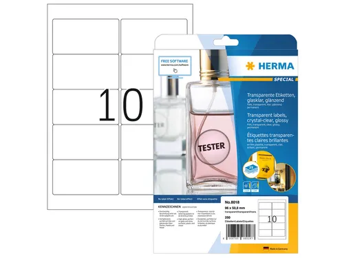 HERMA 8018 Transparant folie-etiket Glanzend A4 96x50,8mm 250 stuks