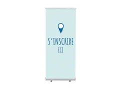 Roll-Banner 85x200 complete set met print "S'incrire Ici" Blauw