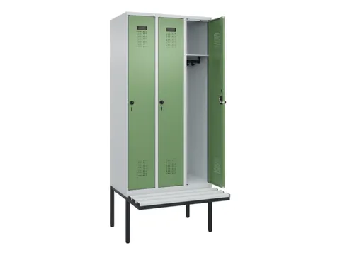 locker met bank,HxBxD 2120x900x815mm,3vak,vak B 300mm,draaigrendel