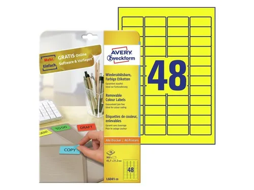 Gekleurde etiketten Avery Zweckform 45.7x21.2mm Geel 960 stuks