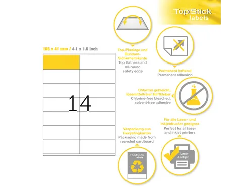 Etiketten universele labels A4 permanent 105x41mm Wit 1400 stuks