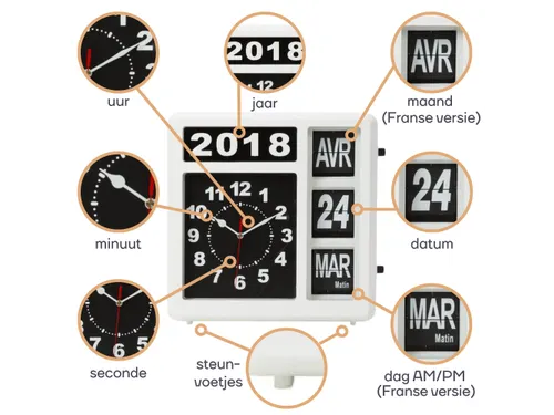 Flipover Wandklok Met Kalender 31x31cm Frans