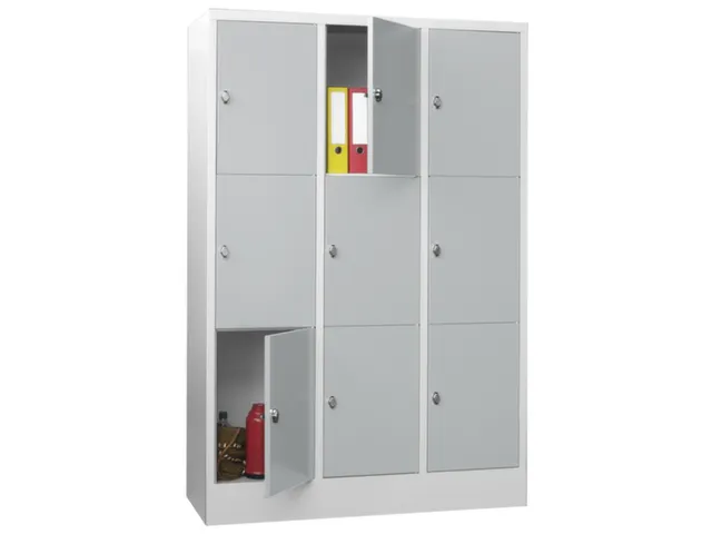lockerkast,RAL 7035,HxBxD 1850x1200x500mm,3x3vakken,vak B 400mm