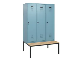 locker met bank,HxBxD 1950x1200x815mm,3vak,vak B 400mm,draaigrendel - 2