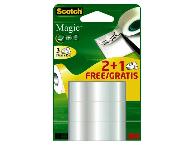 Plakband Scotch Magic 19mmx15m 2+1 gratis onzichtbaar 3 rollen