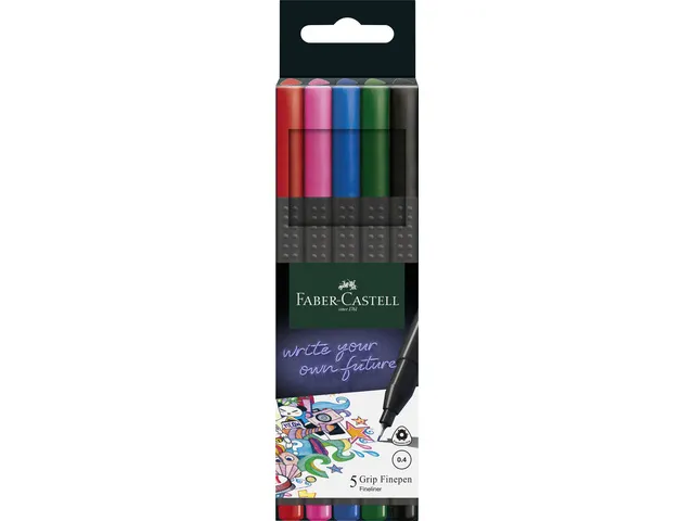 Fineliner Faber-Castell Grip 0,4mm etui 5 stuks basic assorti