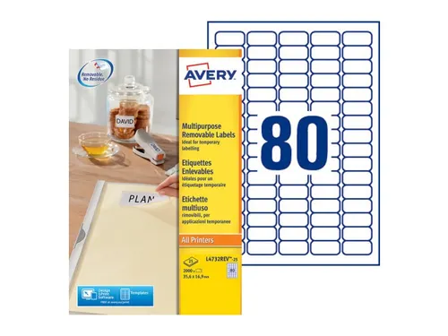 Etiket Avery L4732 Rev-25 35.6X16.9Mm Afneembaar Wit 2000 Stuk