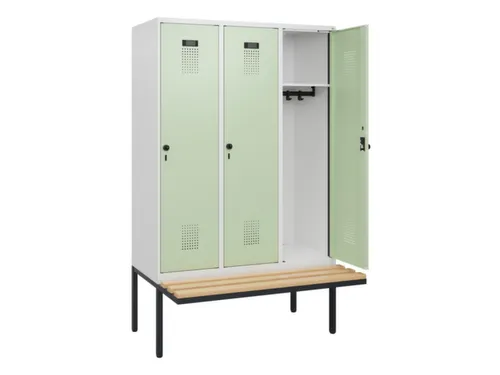 locker met bank,HxBxD 1950x1200x815mm,3vak,vak B 400mm,draaigrendel