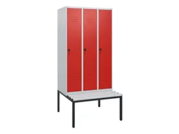 locker met bank,HxBxD 1950x900x815mm,3vak,vak B 300mm,draaigrendel